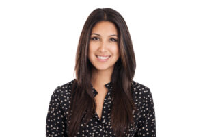 Woman smiling on white background